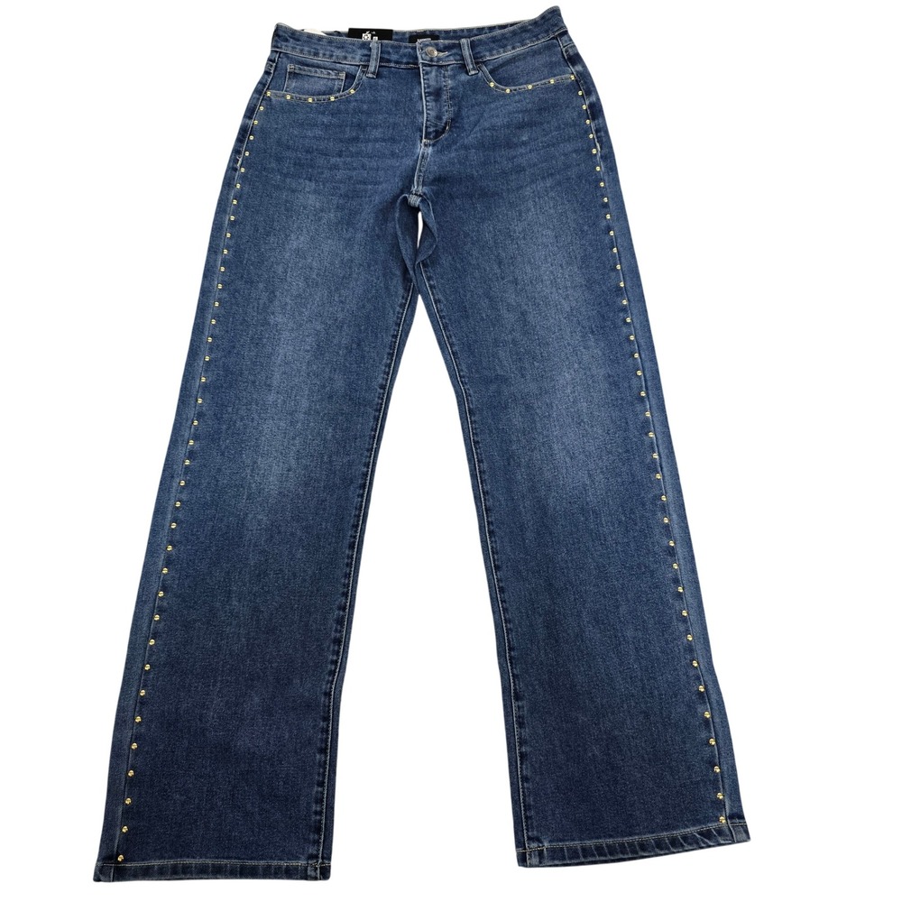 Express Womens Embellished Straight Leg Jeans Med Wash Studs EX010666 Size 6 NWT